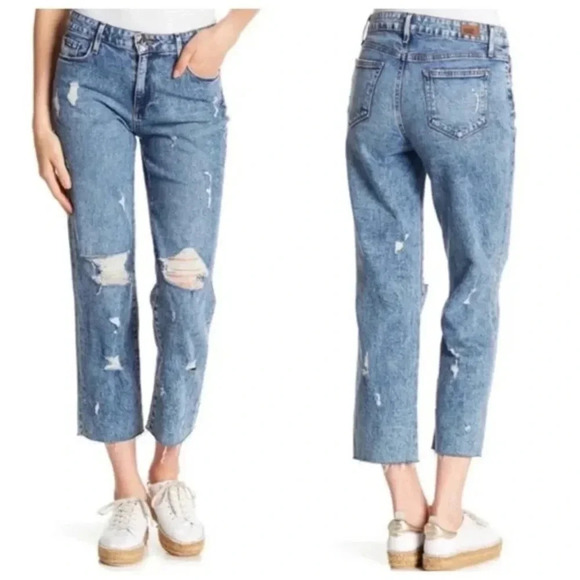 Paige Monica Jeans denim Straight Leg Frayed Hem Westlyn Distressed Size 27 - Picture 1 of 14